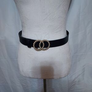 H&M Black Belt with Pearl Embellished Buckle